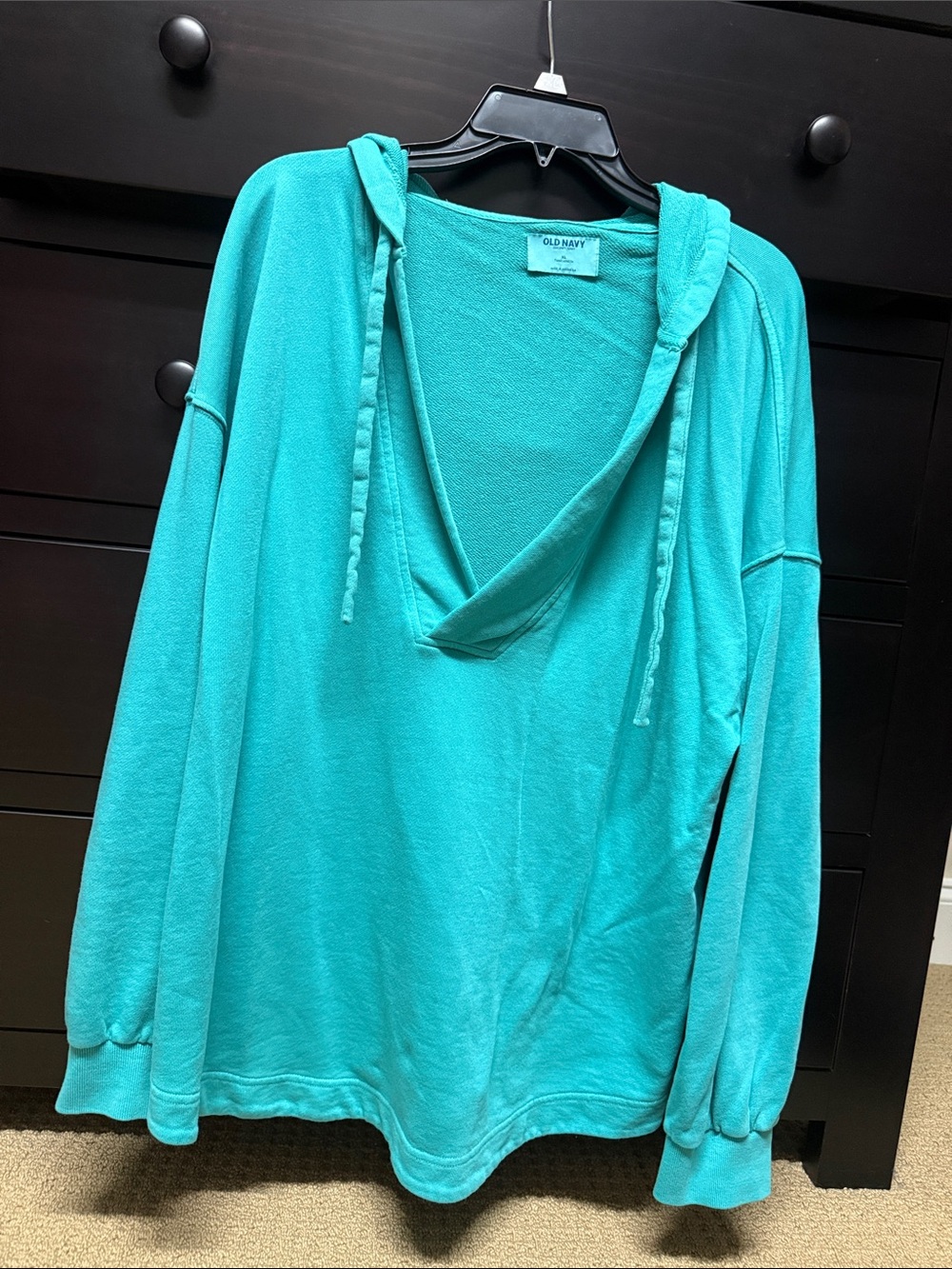 Old Navy Women's Teal V-Neck Pullover Hoodie